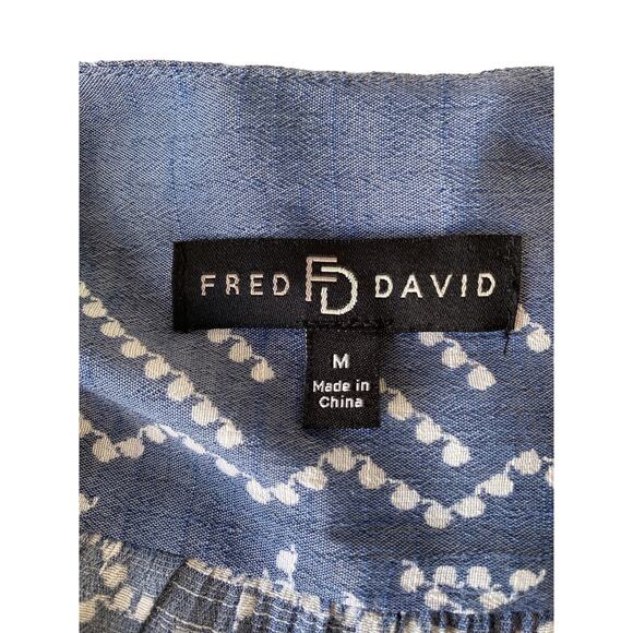 FRED DAVID BLUE AND WHITE GEO PRINT V/NECK PULLOVER TUNIC BLOUSE Sz -M - Picture 9 of 9